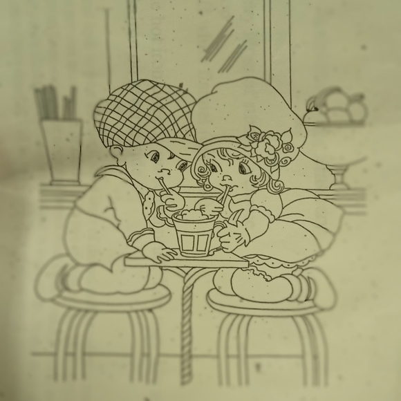 Life with Emma & Oliver #1 Sweetheart Soda Screened Pattern for Redwork Love - Picture 2 of 3